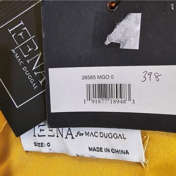 Mac Duggal 26585 Satin Sleeveless Faux Wrap Ruched Gown NWT sz 0 Marigold/Yellow - Picture 6 of 6